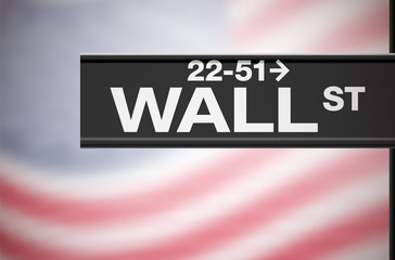 Metal sign of Wall Street and american flag