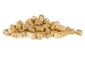 Pelleted compound feed Isolated on white background, wheatfeed p