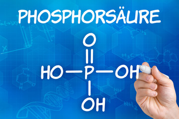Hand mit Stift zeichnet chemische Strukturformel von Phosphorsä