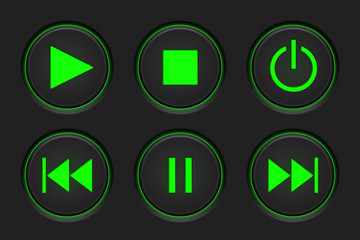Media player main buttons set. Black and green