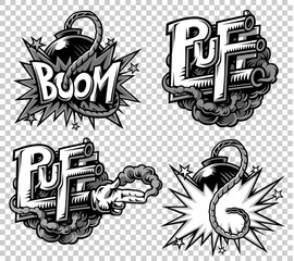  set of monochrome comics icons
