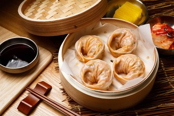 Kimchi Dumplings on plate kimchi mandu
