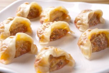 Kimchi Dumplings on plate kimchi mandu