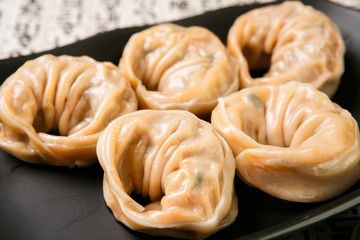Kimchi Dumplings on plate. kimchi mandu