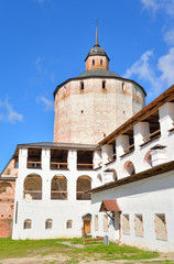 Fortress tower of Kirillo-Belozersky monastery by day.