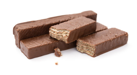 chocolate wafer blocks on a white background