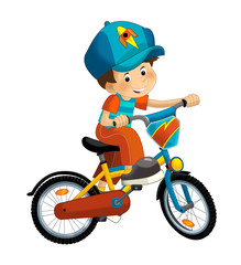 Cartoon boy on the bicycle - isolated - illustration for children