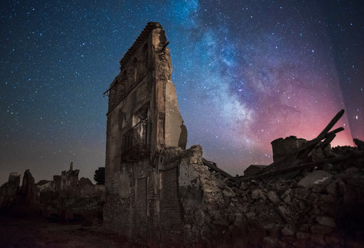 Ruins under cosmic sky