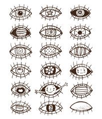 Eyes sketchy hand drawn outline collection on white