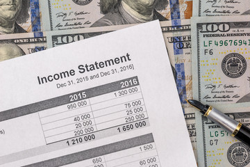 Income statement financial report  with us dollar, pen