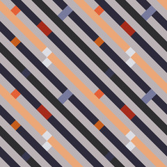 Seamless geometric stripy pattern. Texture of diagonal strips, lines. Rectangles on orange, gray striped background. Vector