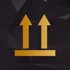 Logistic sign of arrows. Golden style on background with polygons.