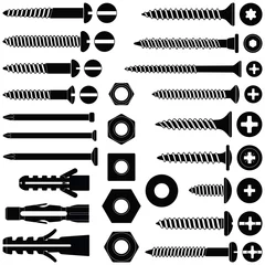 Fotobehang Screws / nuts / nails and wall plugs collection - vector silhouette  © Hein Nouwens