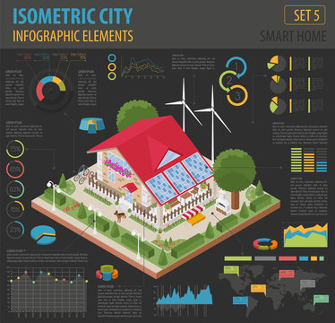 Flat 3d isometric smart home and city map constructor elements s