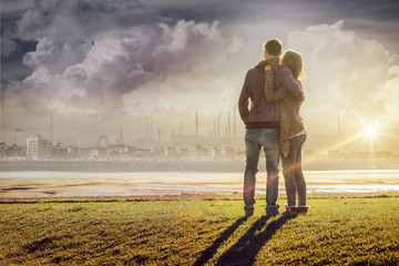 Happy couple at the lake
