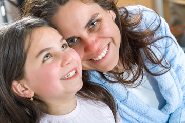 Mother and daughter with cold or flu