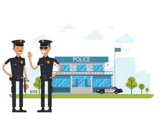 City police station department building and police car