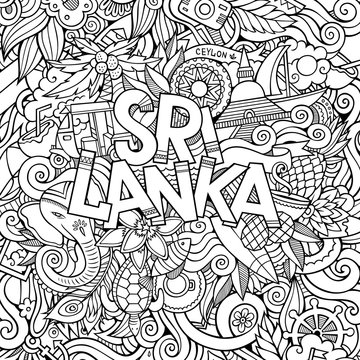 Sri Lanka country hand lettering and doodles elements
