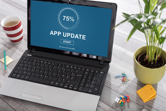 Application update concept on a laptop