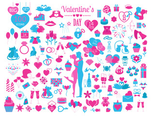 Valentine`s day icon set. Romantic design elements isolated on w