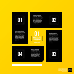 Modern corporate graphic design template with black elements on yellow background. Useful for advertising, marketing and web design.