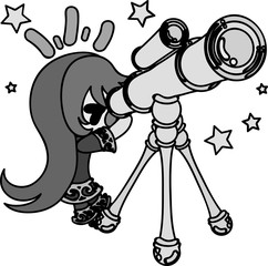 A cute little girl and a telescope