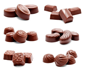 Collection of photos assortment of chocolate candies