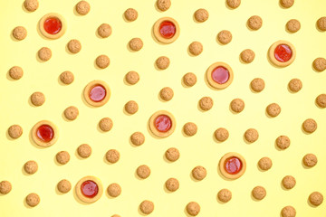 Pattern of cookies on a yellow background