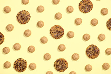 Pattern of cookies on a yellow background