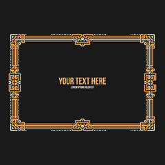 Art deco horizontal frame with native american elements on black background. Useful for invitations, postcards and covers.