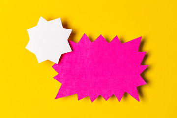 Blank promotional signs on a bright yellow background.