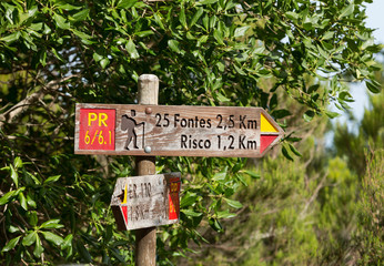 Signboard 25 Fontes and Risco Levada on Madeira Portugal - travel background