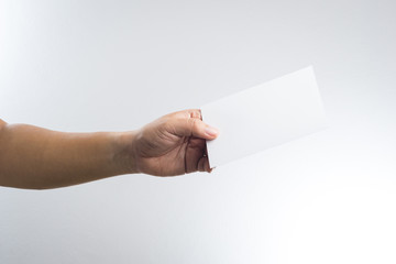 Obraz premium Hand hold blank photo paper card