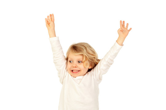 Small Blond Child Raising His Arms