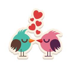 Greeting card love birds kissing happy Valentine Day vector illustration. Pattern design. Flyer or invitation