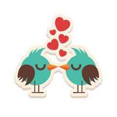 Greeting card love birds kissing happy Valentine Day vector illustration. Pattern design. Flyer or invitation