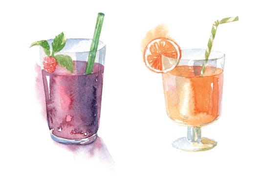 Smoothies watercolor illustration