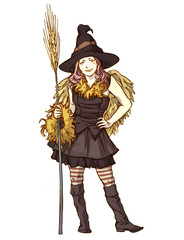 魔女のコスプレをした少女（ハロウィン）