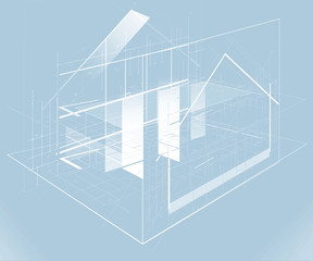 Projekt - szkic - domu jednorodzinnego.  Wizualizacja projektu w perpektywie