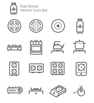 Gas Stove Vector Icon Set