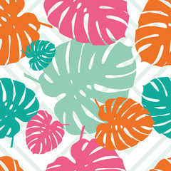 Seamless vector background with decorative leaves. Palm leaves. Print. Cloth design, wallpaper.
