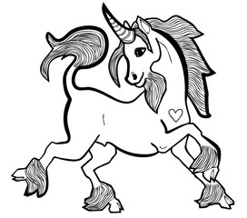 Vector illustration of unicorn black and white