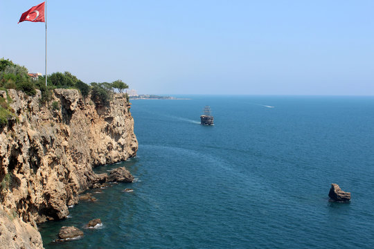 Panoramic view on sea coast in Antalya, Turkey
