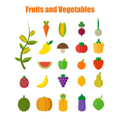 Isolated vegetables set: fruits, vegetables, organic. Flat vecto