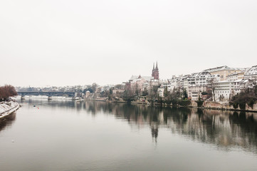Basel, Stadt, Basel-Stadt, Rhein, Wettsteinbrücke, Münster, Kleinbasel, Grossbasel, Spazierweg, Winter, Schweiz