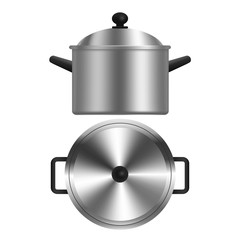 Realistic Metal Pot or Casserole. Vector