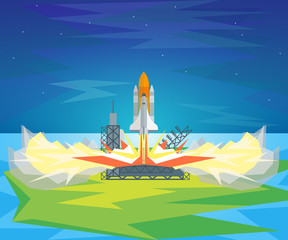 Obraz premium Cartoon Start Space Shuttle. Vector