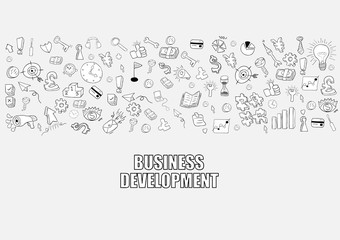 Business development doodles objects background, drawing by hand
