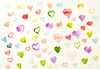 Coorful hearts watercolor painting, Valentine' s day concept