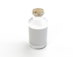 Glass bottle with label on white background
